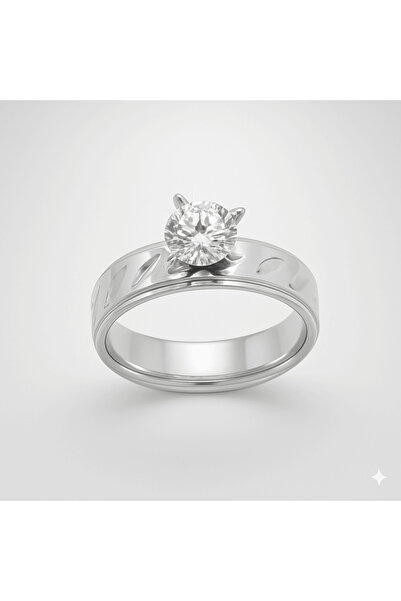 Tesbihane Silver Color Zircon Stone V Design 316L Quality Stainless Steel Women Solitaire Ring - 24 Size