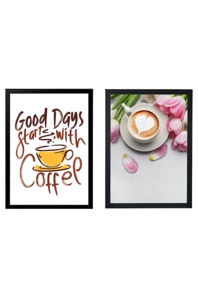 OEM Set 2 Tablouri cafea cu mesaj: Good days start with coffee