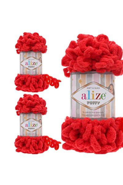 ÇEÇEN HOME (3 Adet) Puffy El Örgü İpi 56 Panduf Battaniye Ipi Atkı Hırka Paspas Ipliği 100 Gr. 9Mt.