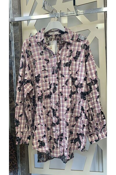 günay boutıque Burnout Patterned Design Shirt-Pink