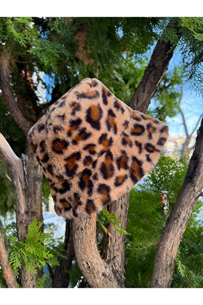 Trend Şapka 12763-1 Leopar Peluş Vizon Bucket Şapka