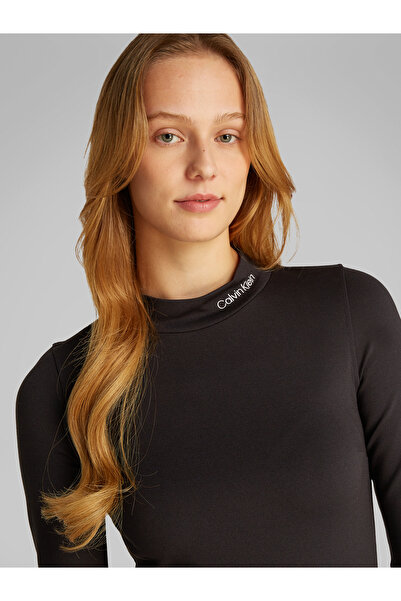 Calvin Klein Women Black Long Sleeve Logo Elastic Milano Dress