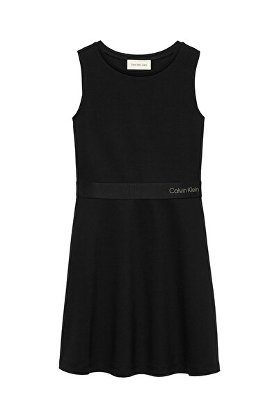 Calvin Klein Girls Black Flare Sleeveless Punto Dress
