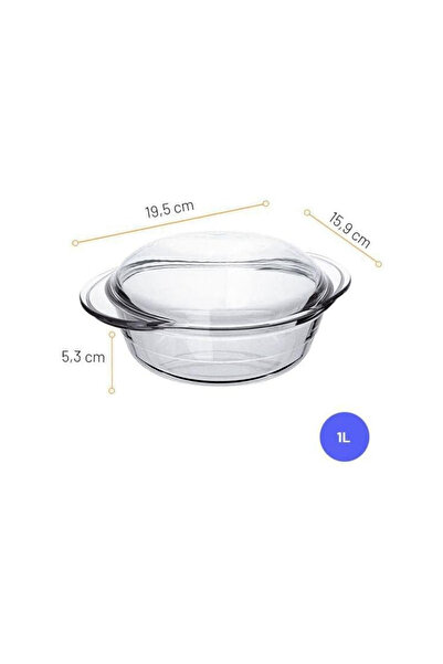 Marinex Small Glass Casserole with Lid 1.0L – Durable Heat-Resistant Cookware, Transparent