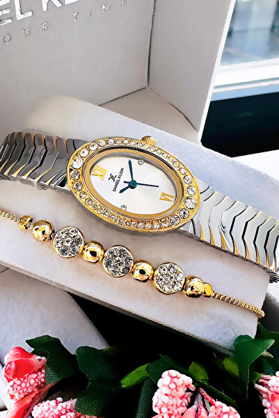 Daniel Klein Original Oval Case Women's Wristwatch, Waterproof Gold Silver Steel Band - Bracelet Gift Dkby2051C4