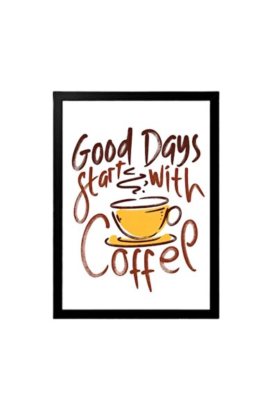 OEM Tablou decorativ Cafea cu mesajul: „Zilele bune încep cu o cafea”, Model ...