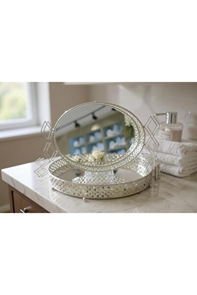 ROY KING OVAL KULPLU METAL AYNALI TEPSİ 38*28*5,5 CM