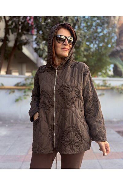 DenizEge Яке с дантелени сърца, цвят кафе