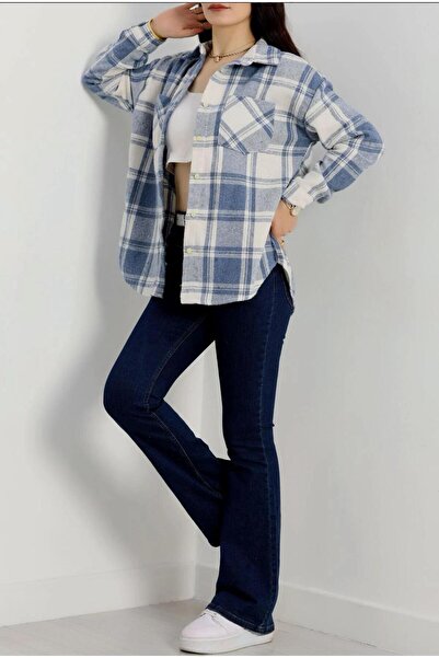 MODA BEYAZ MAVİ ODUNCU GÖMLEK
