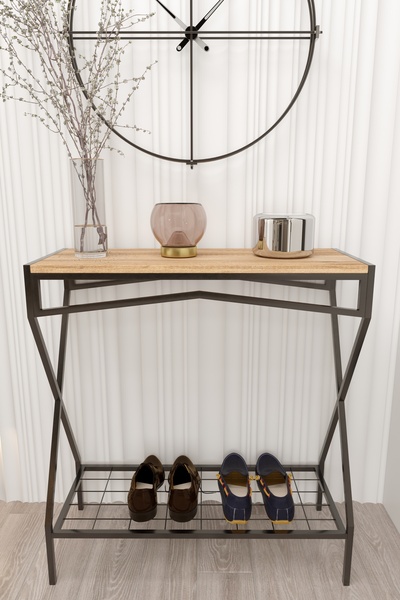 boz concept home Dresuar Metal Ayaklı Çam Ahşap Raflı Dekoratif Çok Amaçlı 2 Raflı Düzenleyici Mutfak Düzenleyici