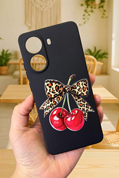 Vip Case POCO X7 PRO Uyumlu Kiraz Leopar Fiyonk Desenli Silikon Darbe Emici Rubber Kılıf