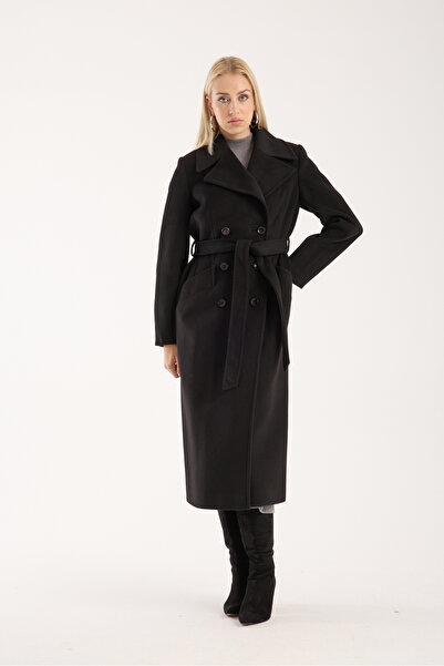 ŞEYDA ERTEM SİYAH RENK 6 DÜĞMELİ UZUN PALTO