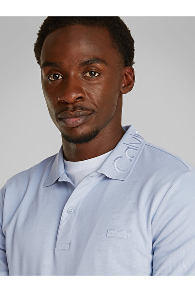 Calvin Klein Men Zen Blue Short Sleeve Stretch Pique Logo Collar Polo T-Shirt