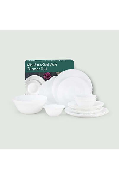 Cuisine Art CuisineArt ORA MIA 18Pc White Opalware Dinnerset - 4 Plates, QuarterPlates, SoupBowls&2 ServingBowls
