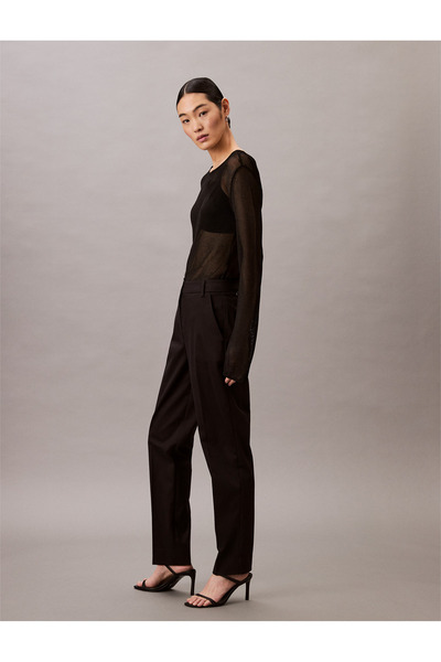 Calvin Klein Women Black Cotton Stretch Slim Tapered Chino Trousers