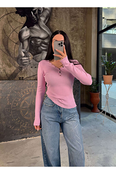 missswans Raya Çıtçıtlı Fitilli Body Kazak Pembe