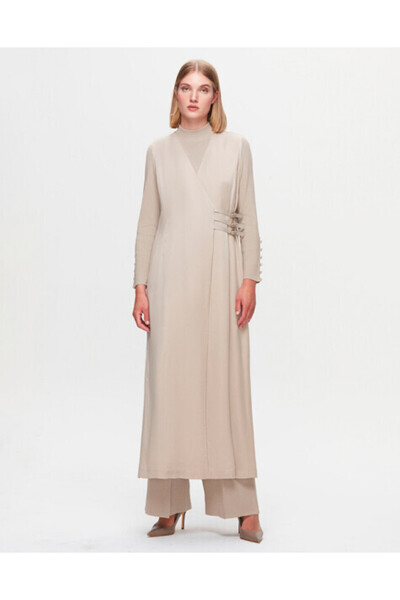 MISS DALIDA T25K-1004 Deri Kemer Detaylı Cupro Taş Rengi Yelek