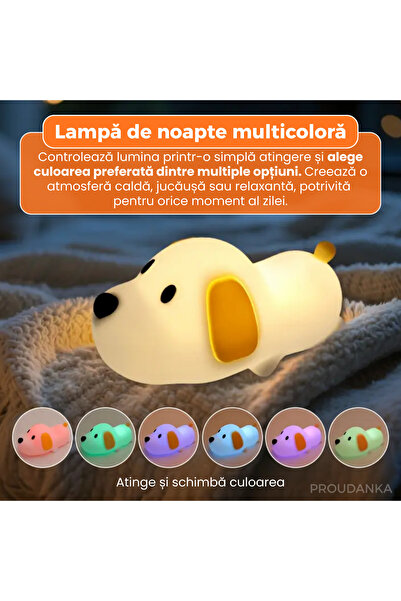 PROUDANKA LED night light, multicolor, child-safe, soft silicone, rechargeable, puppy
