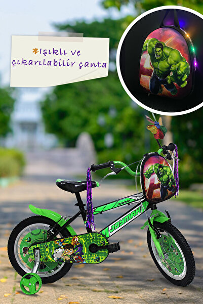Joymax Erkek Çocuk Bisikleti 16 Jant Yeşil - Led Işıklı Çantalı Püsküllü