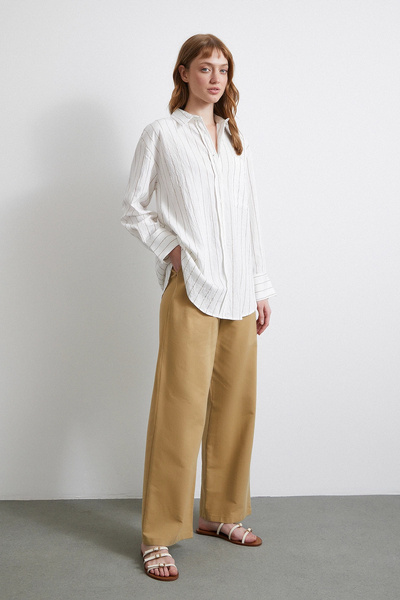 TRENDQUEL قميص مخطط بجيوب بيج