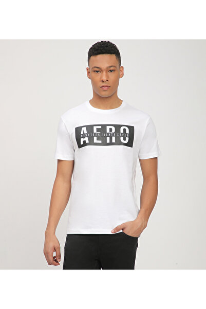 Aeropostale تي شيرت رجالي أبيض برسومات هوائية