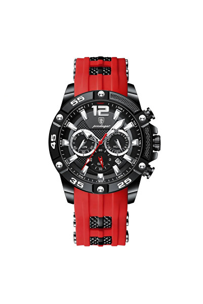 POEDAGAR Men's Watch Red Silicone Analog Quartz Luminous Hands