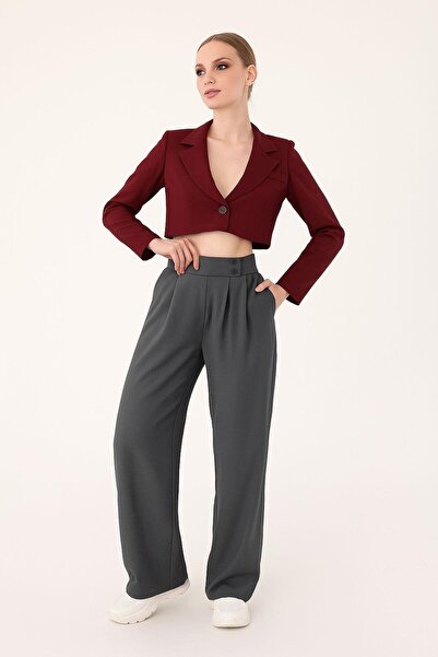 Hazel Kadın Antrasit Çift Düğmeli Palazzo Pantolon
