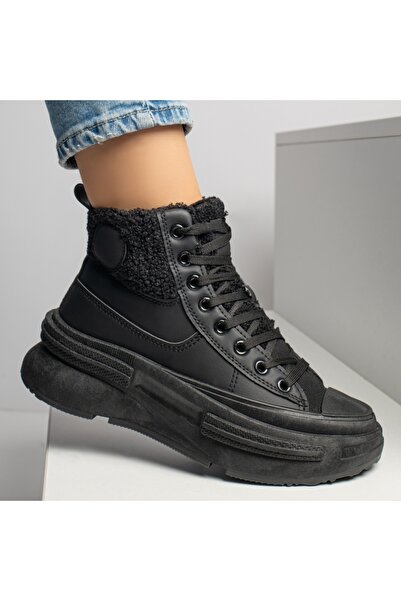 BMoD Ghete negre pentru femei cu șireturi și talpă groasă MOD12240