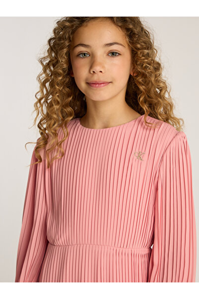 Calvin Klein Girls Bridal Rose Plisse Long Sleeve Dress