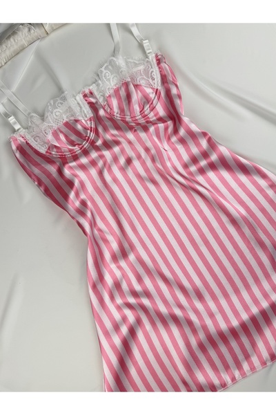 ROZENİN LINGERIE Balenli Saten Ayarlanabilir Askılı Dantelli Gecelik (BABYDOLL)