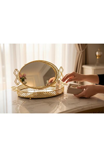 ROY KING OVAL KULPLU METAL AYNALI TEPSİ 38*28*5,5 CM