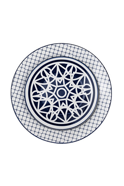 SHALLOW Porcelain MALFI 12-Pc Dinner Set - Blue, 4×10.5” Plates,4×7.5” SidePlates & 4×4.5”SmallBowls