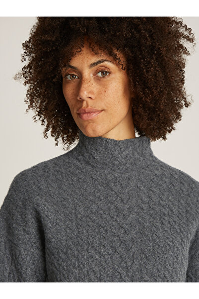 Calvin Klein Women Mid Grey Heather Soft Wool Cable Relaxed Sweater