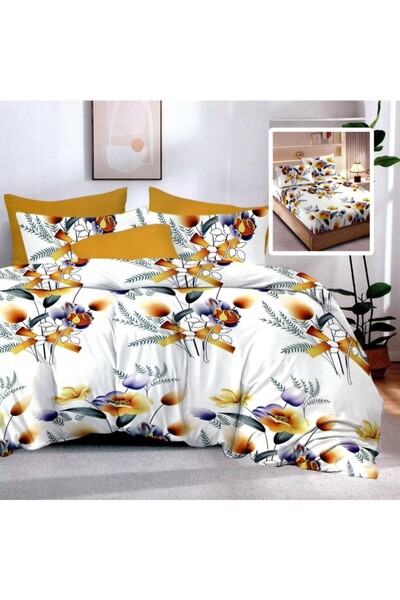 Pucioasa Σετ κλινοσκεπασμάτων 6 τεμαχίων, κίτρινα λουλούδια σε μουσταρδί χρώμα