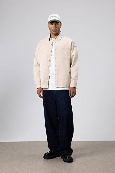 VAMOSCLO Oversize Gabardine Shirt Jacket Beige