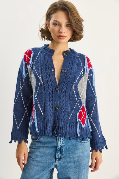 Bianco Lucci Cardigan cu franjuri cu model Baklava pentru femei TH251053 60283655