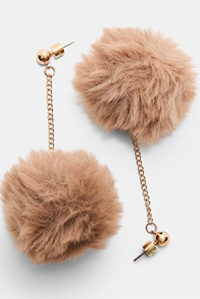 Stradivarius Chain earrings with faux fur pompom