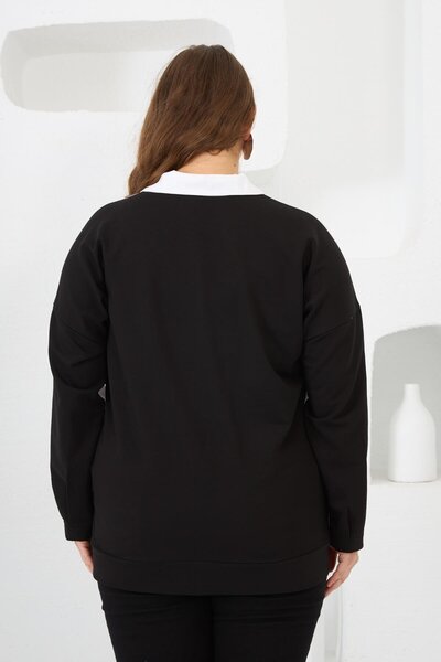 RMG Sleeve Stone Double Color Plus Size Shirt Black