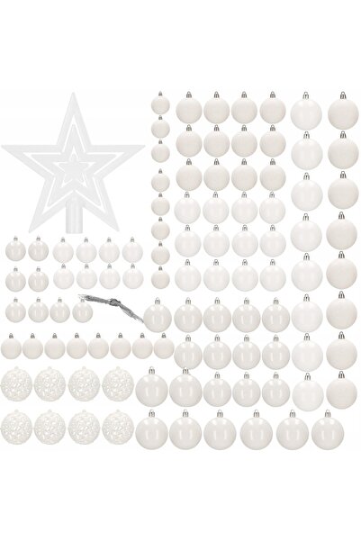 SERSIMO Set globuri și decorațiuni de Crăciun, 100 piese, diferite dimensiuni cu stea, alb