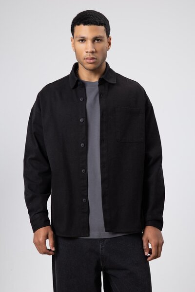 VAMOSCLO Oversize Gabardine Shirt Jacket Black