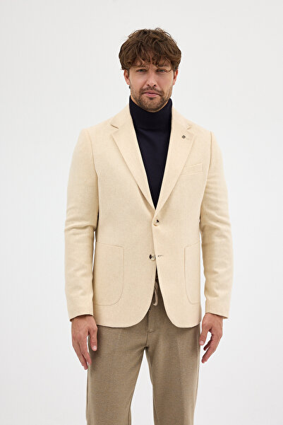 Frappoli Ανδρικό μπλέιζερ αθλητικό μπλέιζερ Lanz με μπεζ ύφασμα κασετίνας, μισή επένδυση, τσέπες και μονό γιακά