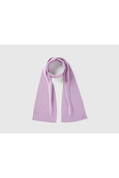 Benetton Children's Lilac Wool and Viscose Blend Logo Embroidered Scarf