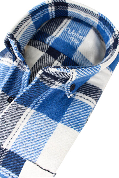 Varetta Cămașă pentru bărbați, albastră, de iarnă, cu carouri groase, model lemnar – Cămașă la modă cu tăietură largă, cu buzunare, model 350 grame