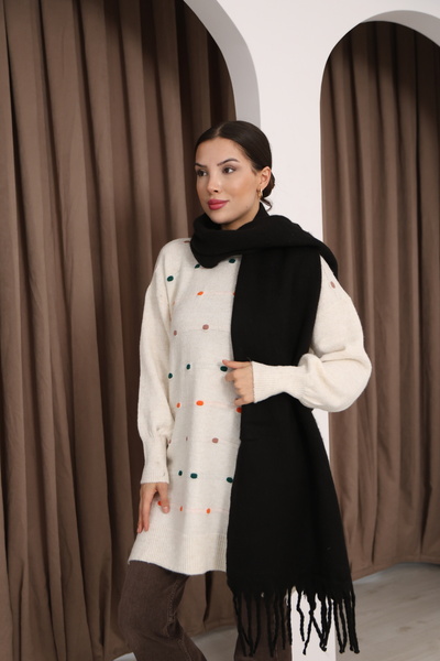 Jack Ferrero Örme kumaş Düz kesim Püsküllü bitiş Yumuşak Dokulu Kadın Atkı Şal Omuz Şalı 190.0x50.0 cm