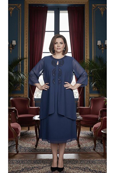 dml giyim Petrol Blue Chiffon Dress