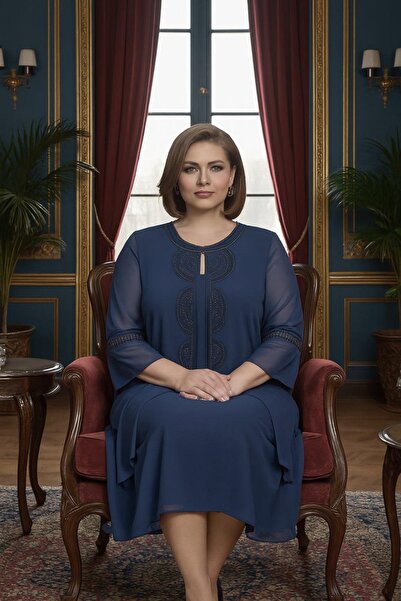 dml giyim Petrol Blue Chiffon Dress