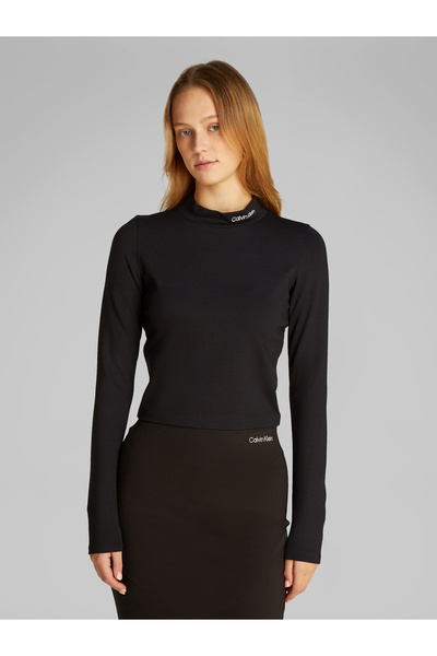 Calvin Klein Women Black Milano Jersey Long Sleeve Top