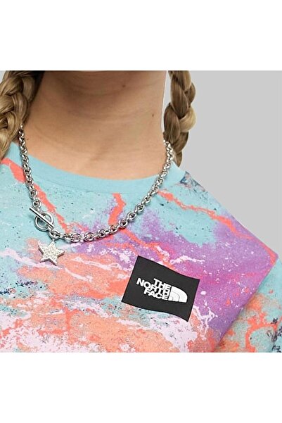 THE NORTH FACE Seasonal Fine T-shirt Multicolor Reef Waters TNF Distort Print Kadın Bol Kesim Pamukl