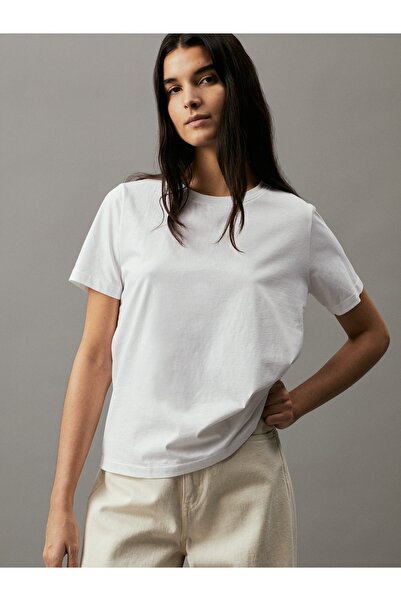 Calvin Klein Women Bright White Smooth Cotton Crew Neck T-Shirt
