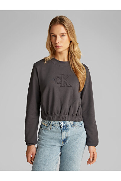 Calvin Klein Women Boulevard Logo Appliqued Cropped Crew Neck Sweatshirt